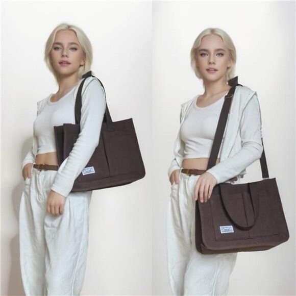 Tote Bag with Pockets, Coffee - Picture 3 of 4